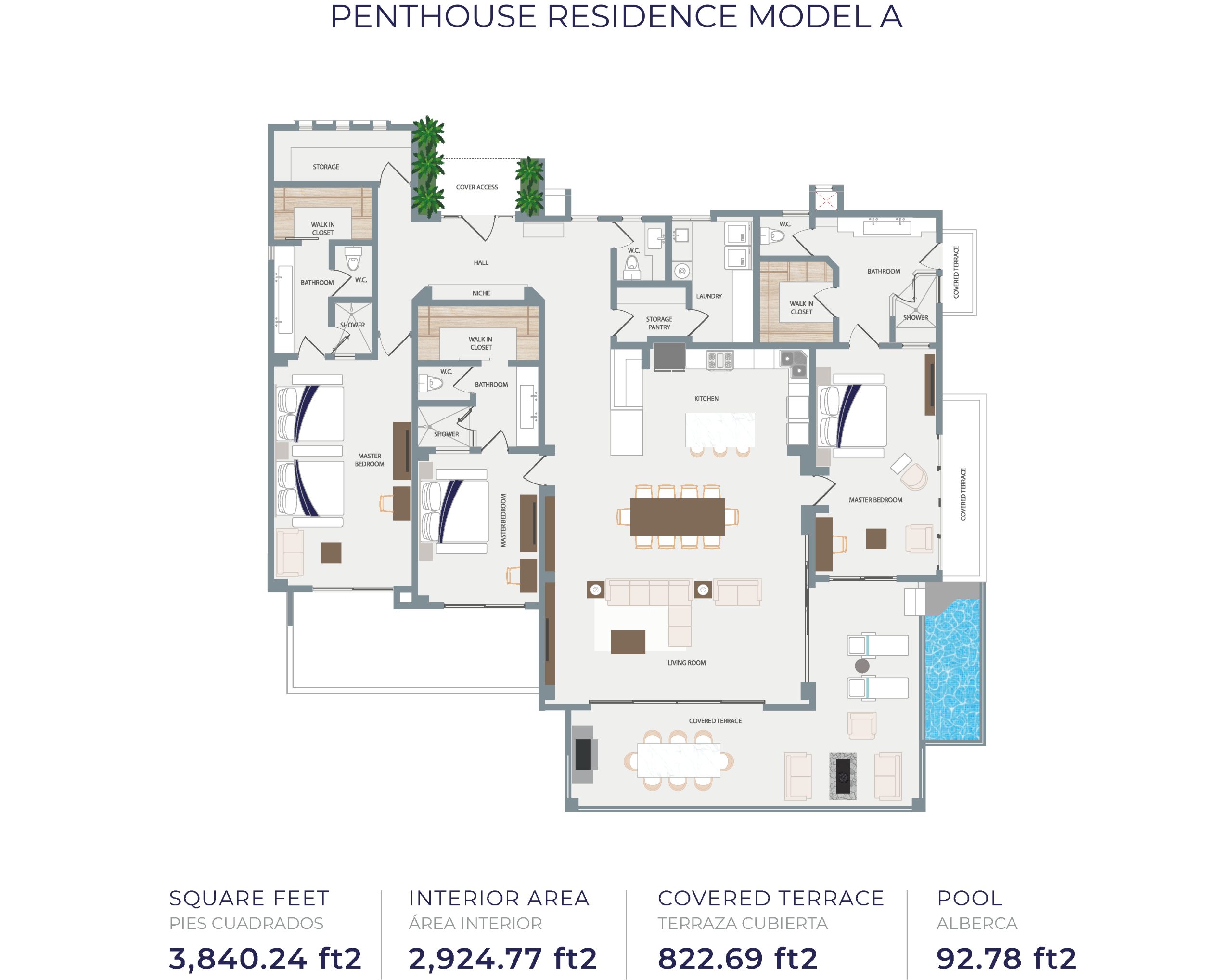 Tortuga Bay Model A floor plan, three bedroom