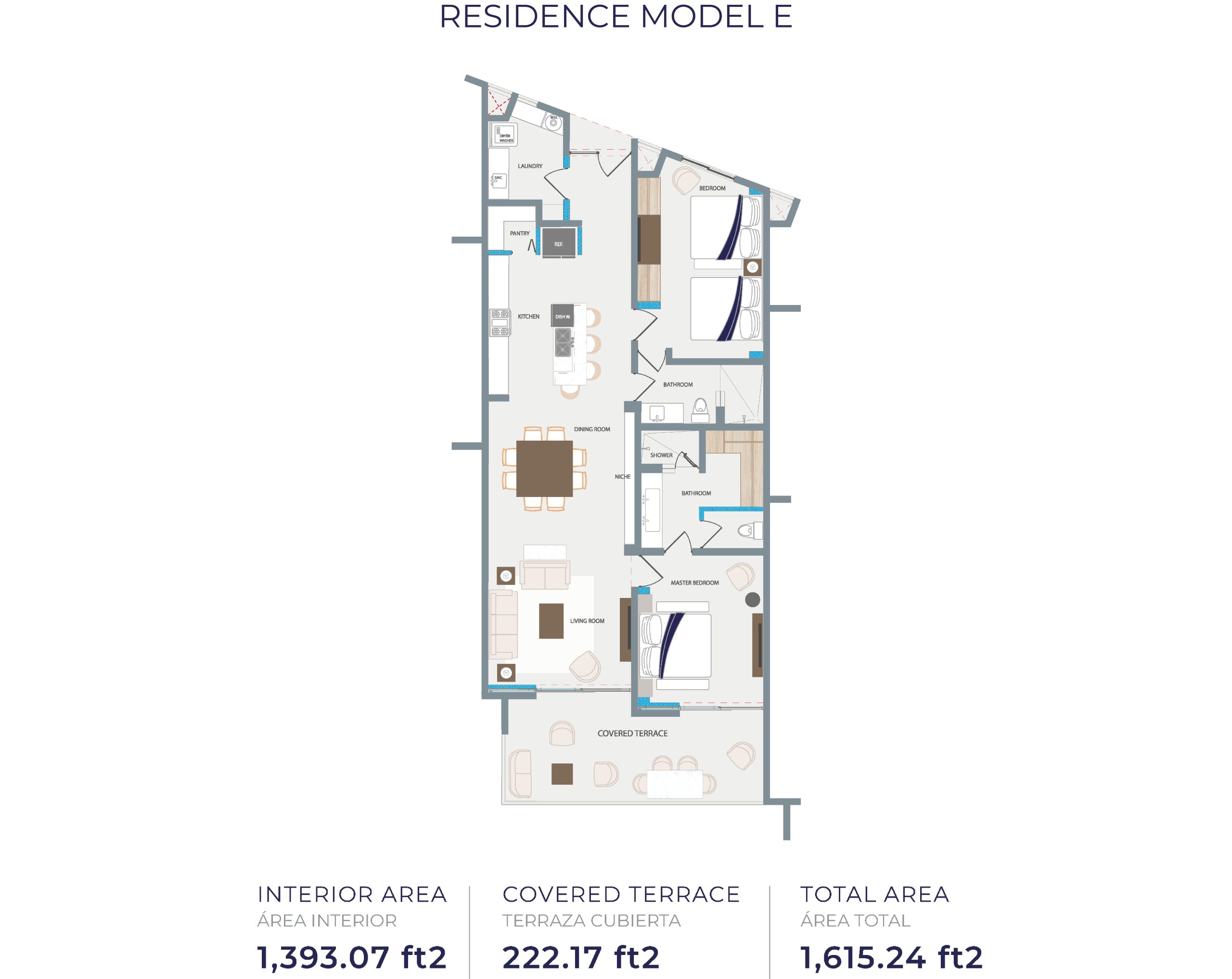 Tortuga Bay Model E floor plan, two bedroom