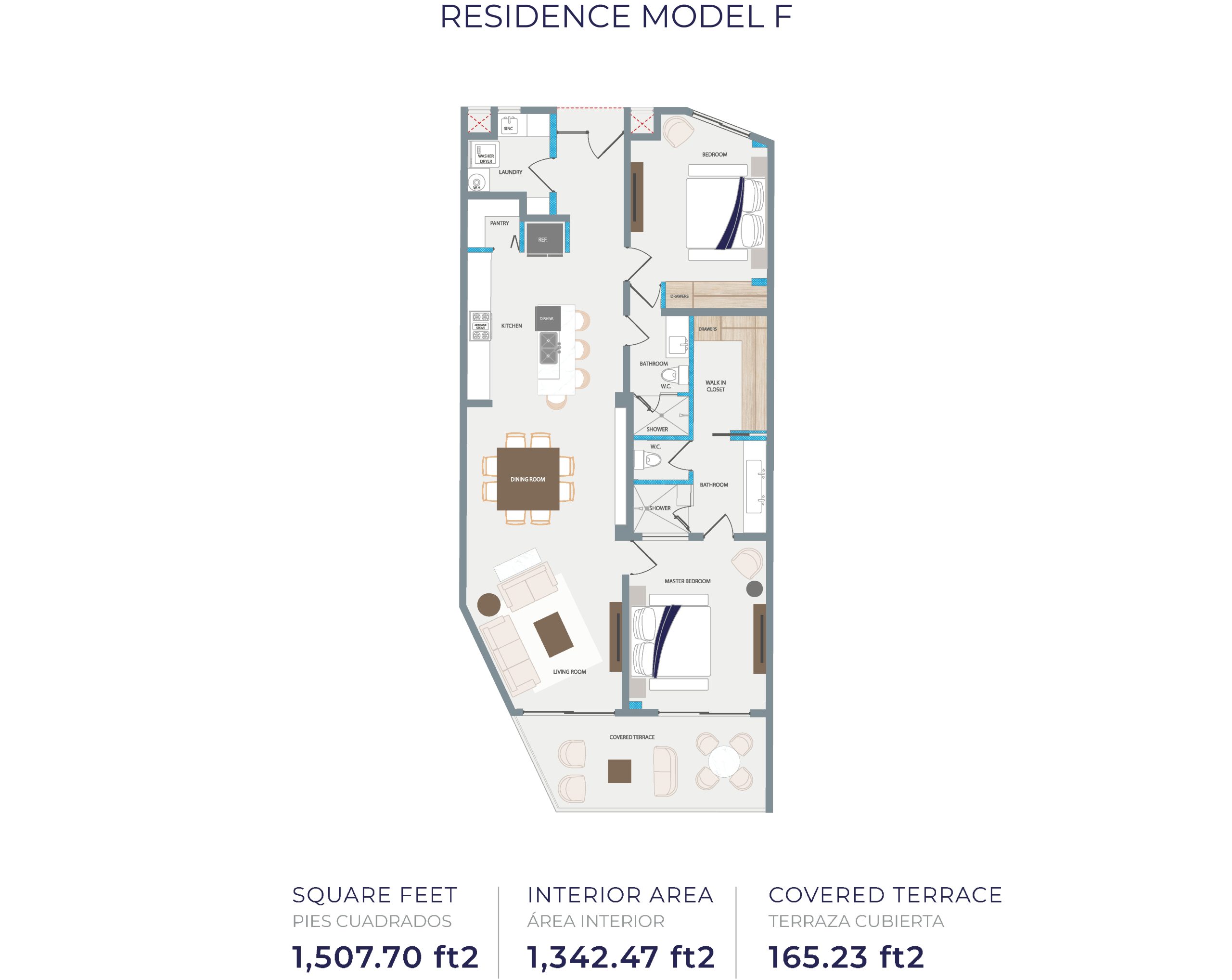 Tortuga Bay Model F floor plan, two bedroom