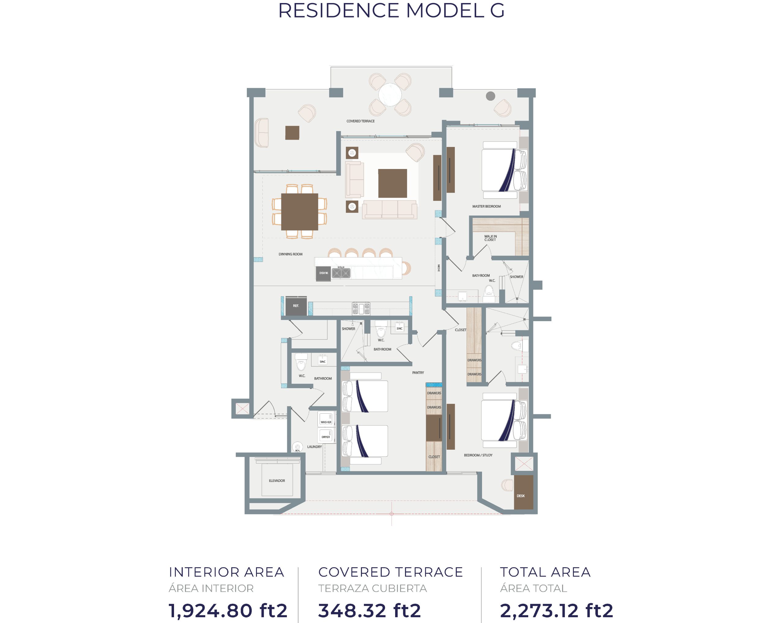 Tortuga Bay Model G floor plan, three bedroom