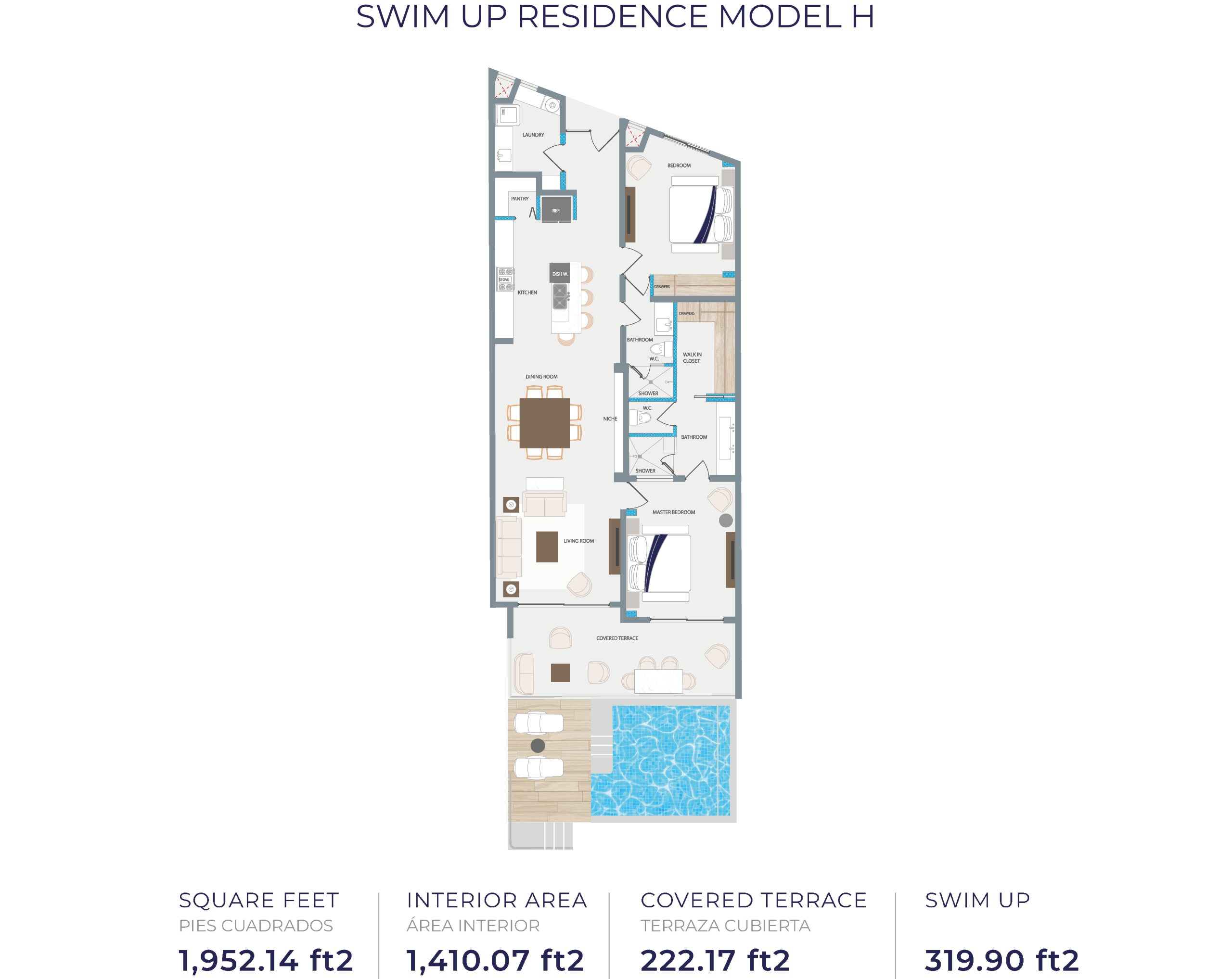 Tortuga Bay Model H floor plan, two bedroom