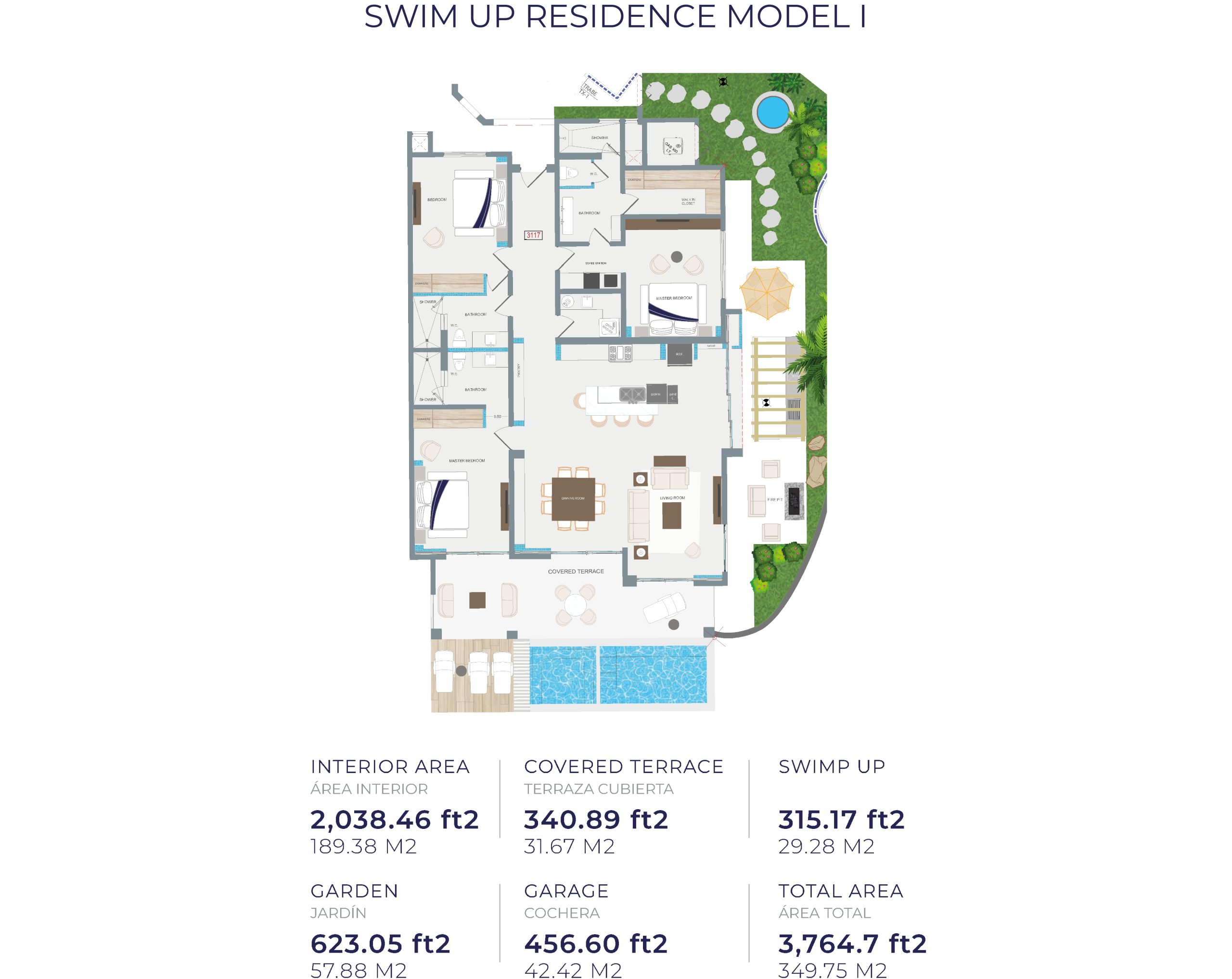 Tortuga Bay Model I floor plan, three bedroom