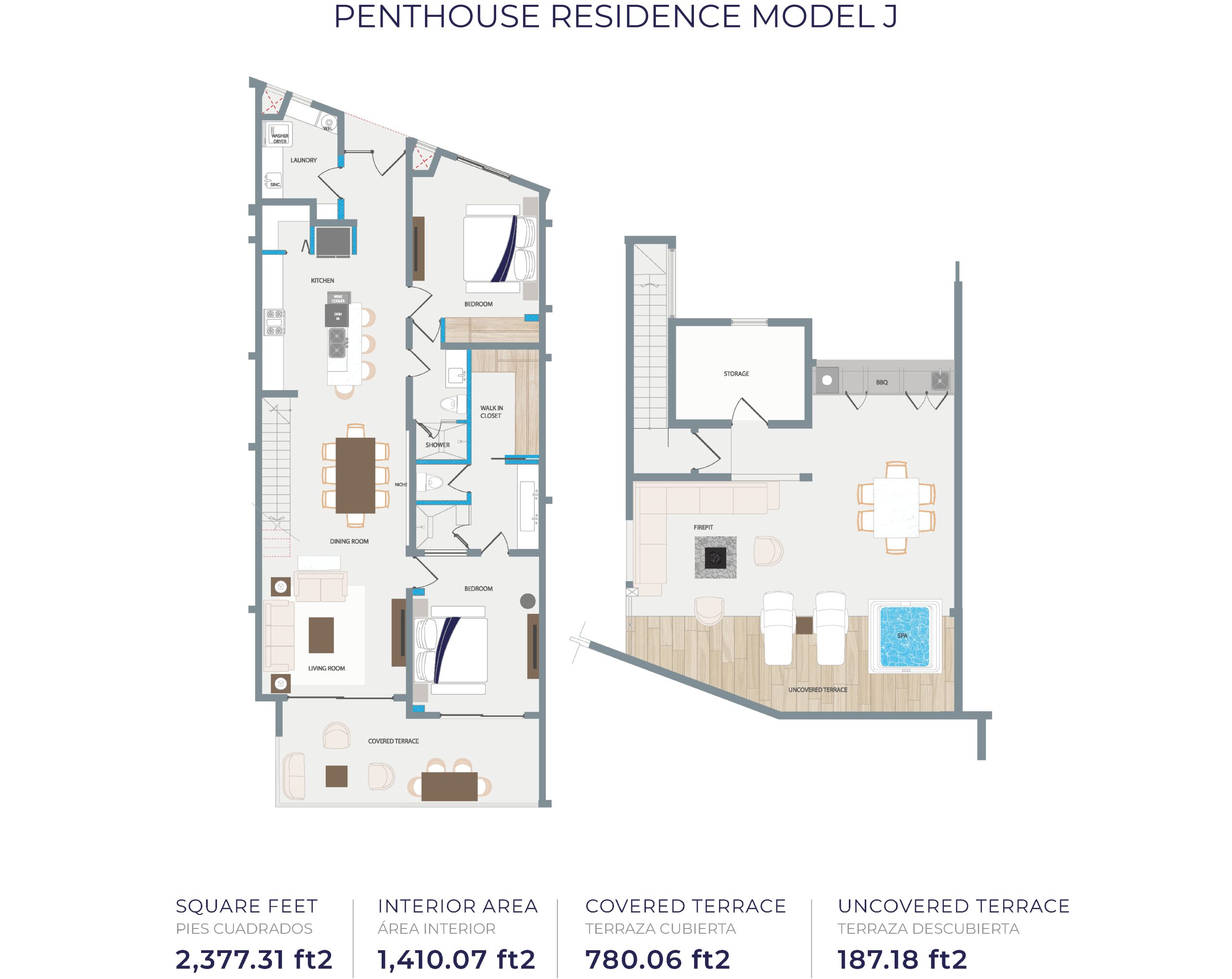 Tortuga Bay Model J floor plan, two bedroom