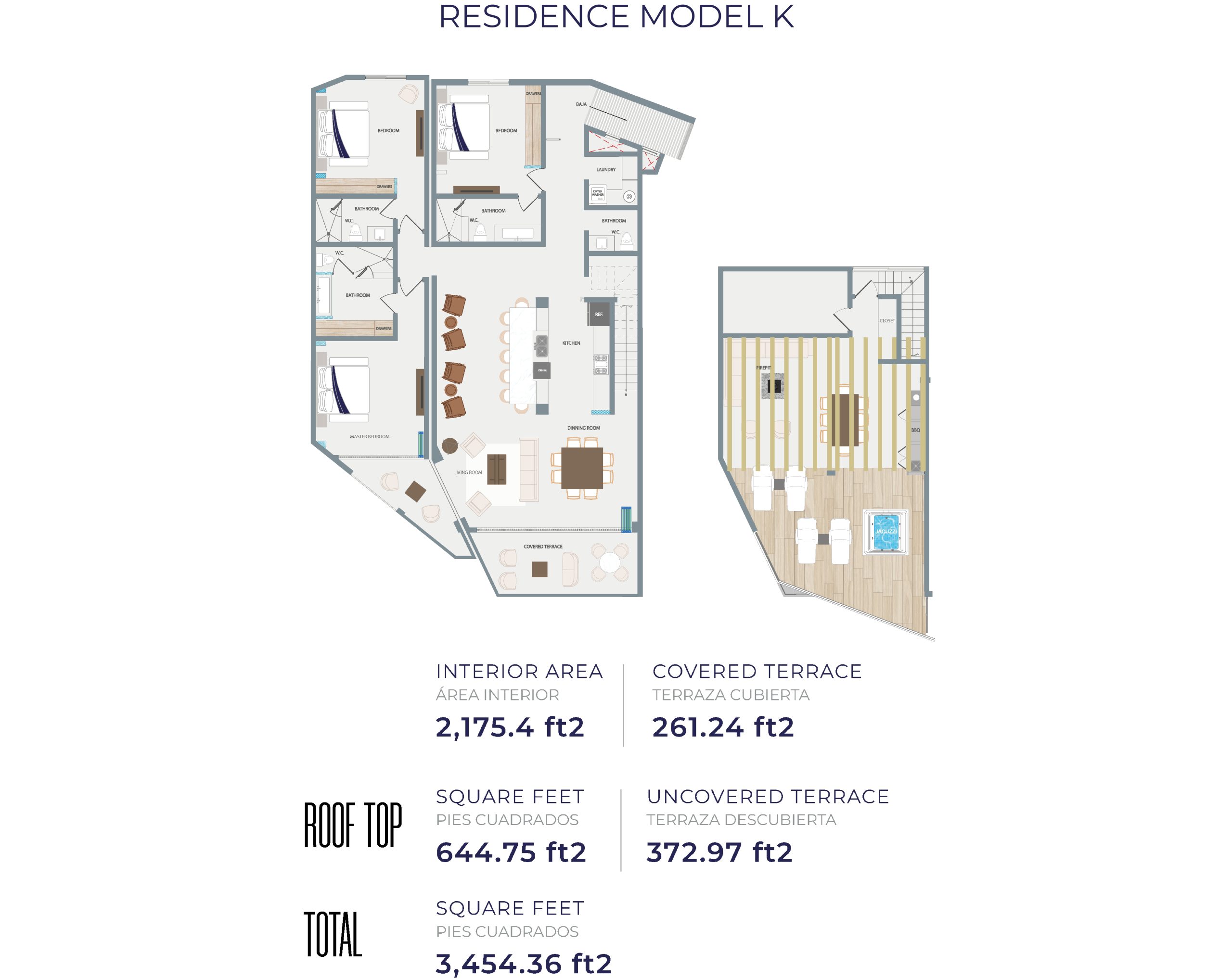 Tortuga Bay Model K floor plan, three bedroom