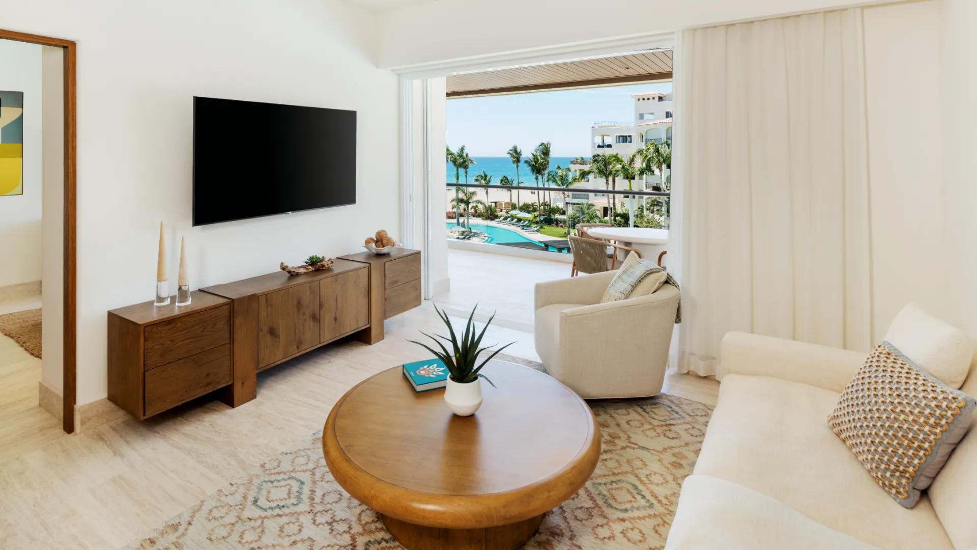 Residence living room with ocean-view terrace